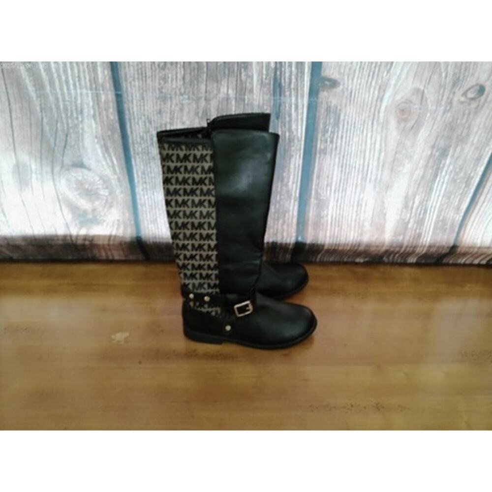 MICHAEL Michael Kors Kids Knee High Riding Boots Black Logo Side Zip Size 3Y - Picture 6 of 8